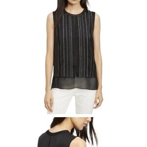 Vince Black silk Top with White Stitching and poly